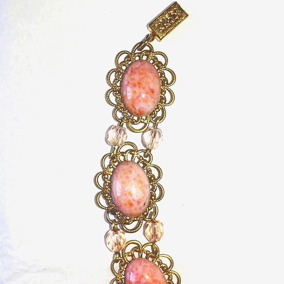 FAUX CORAL FILIGREE & CRYSTAL BRACELET - 7 1/2" LONG - Picture 3 of 6